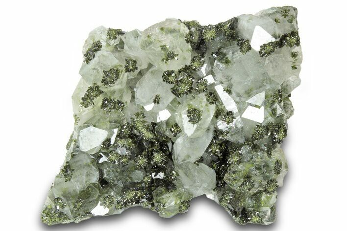 Sparkling Dark Green Epidote Crystals on Quartz - Turkey #301434